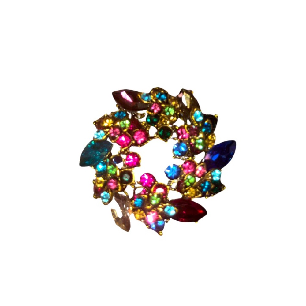 Grandmacore Jewel Tone‎ Circle Wreath Gem Brooch